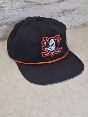 Anaheim Ducks Black Baseball Hat with Orange Trim and Mascot Patch